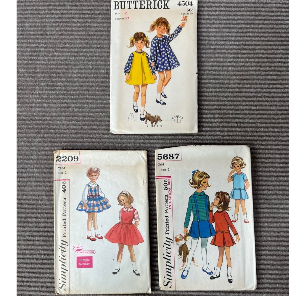 Vintage‎ 1960s Girls Dress Patterns Lot of 3 Simplicity 2209 5687 Butterick 4504